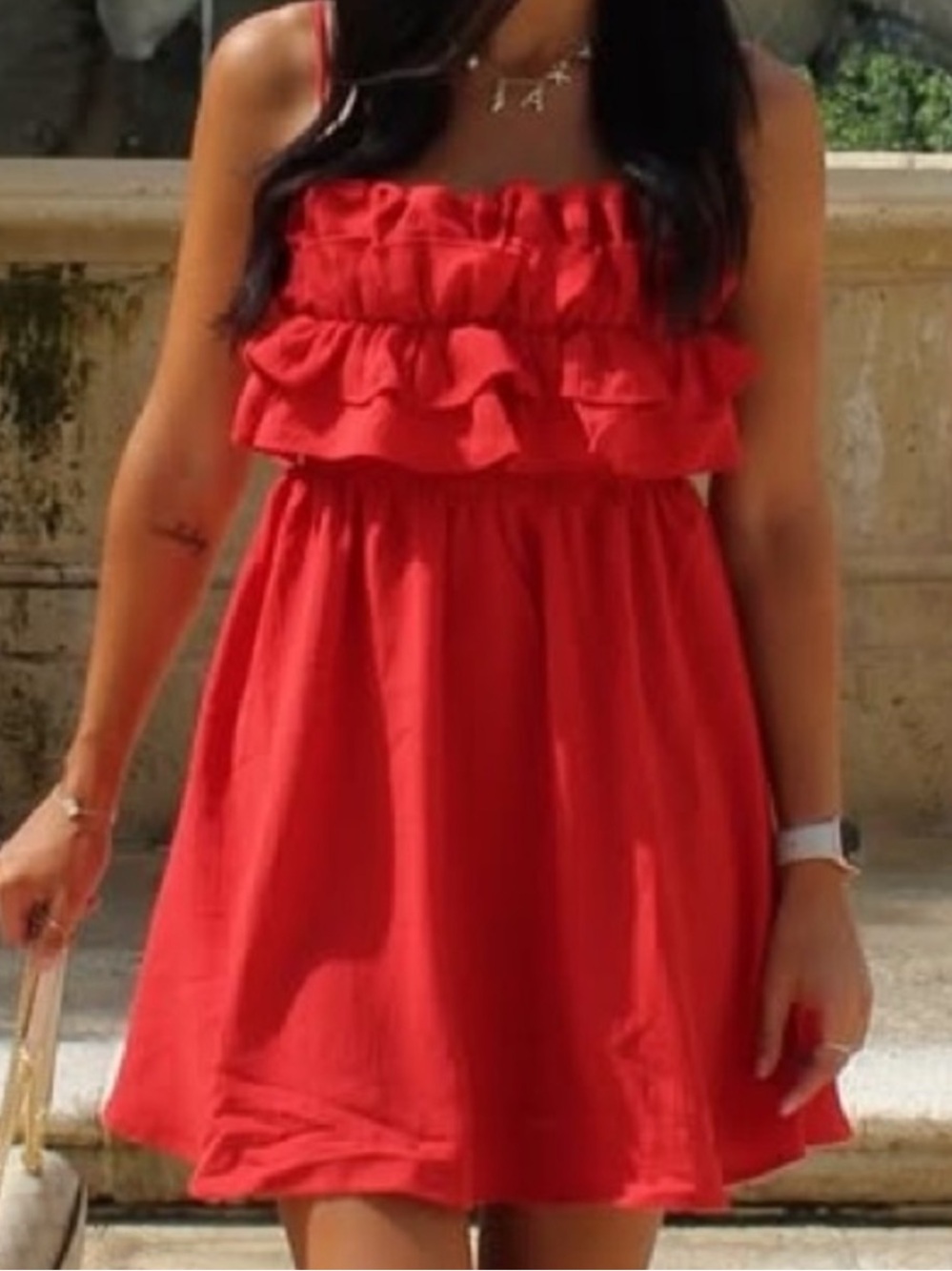 Sienna Sky Red Ruffle Strap Dress